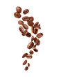 Falling coffee beans in the air close up isolated on a white background