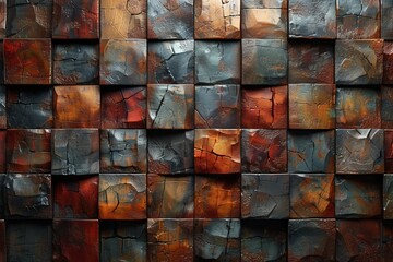 Poster - Rich red and blue hues enhance the metallic cube surface, offering a visually striking abstract pattern