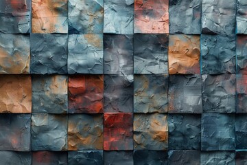 Poster - An image showcasing a grid of tiles adorned with multicolored, abstract paint textures in various hues