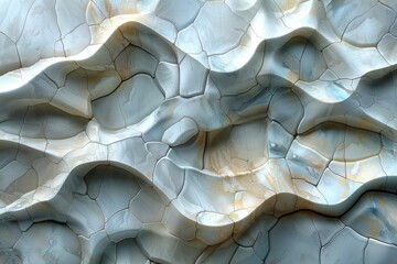 Poster - The image showcases a textured, white pattern with wavy designs and cracked details giving an organic feel