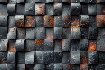 Poster - A modern yet rustic image of black tiles with burnt orange crackling patterns adding a textured depth