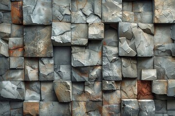 Poster - A detailed image showcasing varying shades of rustic stone cubes with cracks, evoking a strong sense of decay and texture