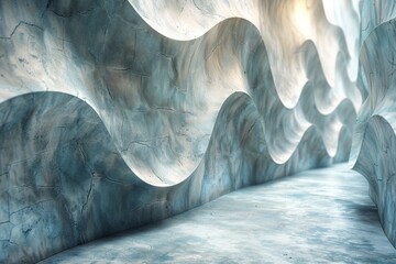 Poster - An elegant corridor with white concrete walls designed in a flowing wavy pattern gives off a modern, architectural vibe