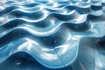 Poster - Artistic representation of serene blue waves with a reflective surface, giving a fresh and dynamic appearance