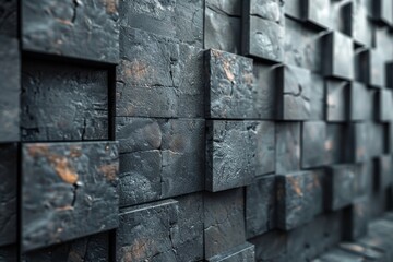 Poster - A detailed image showcasing the rugged texture and patterns of a dark stone wall, highlighting the interplay of shadows and light