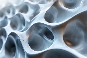 Poster - Close-up view of smooth, wavy shapes reminiscent of cellular structures presented in cool blue tones that give a calming and modern impression