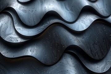 Poster - This high-resolution image captures the intricate details of a wavy black surface with water droplets adding a sense of purity