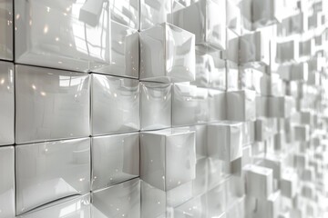 Poster - An abstract image showcasing a seamless pattern of white 3D cubes giving a modern and minimalistic texture