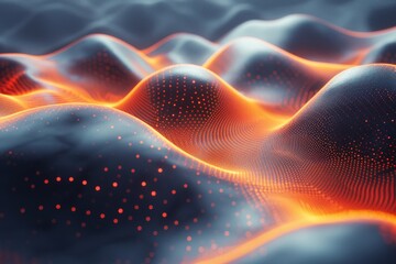Poster - A visually striking image of a red digital wave pattern with glowing particle dots, symbolizing connection and motion