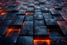 This Image Artfully Portrays Glowing Red Lava Seeping Through Cracked Black Stones, Creating A Powerful Natural Contrast
