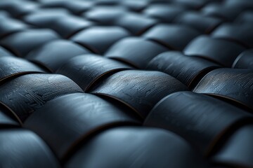 Poster - With an emphasis on geometry, this image depicts stacks of curved dark tiles with subtle light reflections that highlight their texture