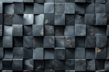 Poster - Image of a close-up view of dark stacked stone tiles with varying textures, conveying a strong and solid feel