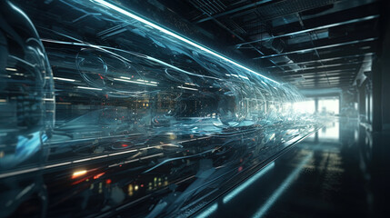 Poster - Abstract technology burst with glowing wires and particles in motion. Technology and science dynamic background.