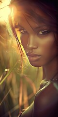 Wall Mural - photo. cute flirting beautiful black african girl in love. trusting girl. soft smile