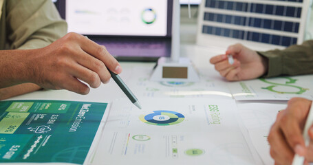 closeup group asia businesspeople talk esg strategies risk management workshop, sdgs report, global 