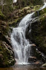  Waterfall. The river flows down from the rocks. Water on the rock.