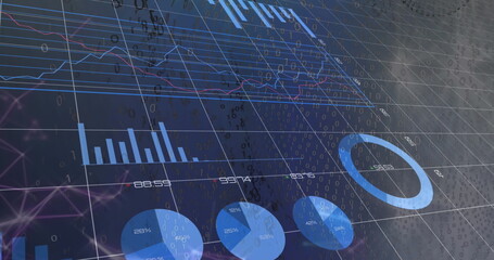 Poster - Image of financial data processing over dark background