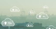 Image of clouds icons over cityscape