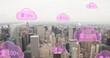 Image of clouds icons over cityscape
