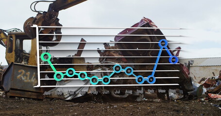 Poster - Image of financial graphs over car junkyard