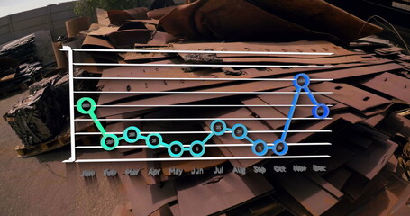 Poster - Image of financial graphs over car junkyard
