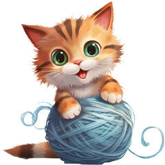 Wall Mural - The cat is having fun playing with a yarn ball.