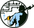 Plumber with a plumbing wrench in hand. Symbol for plumbing repair and service