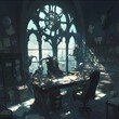 Step into a world of ancient magic with this brooding sorcerer's study. This atmospheric image is perfect for fantasy, mystery, and dark academia themes in your next project.