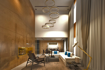 Wall Mural - 3d render of luxury home interior living room