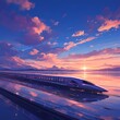 Stunning Scenic View: Bullet Train on Track at Dawn