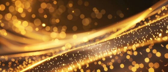 Poster - Festive celebration holiday christmas, new year, new year's eve background banner template - Abstract golden gold glitter particle sequins bokeh lights texture, de-focused