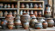 Colorful Handmade Pottery Collection Showcasing Tribal Artisanship and Traditional Decorative Techniques