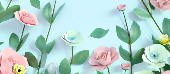 Sticker - Paper flowers on the blue background