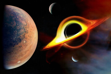 Wall Mural - black hole with pluto planet in deep space. elements of this image furnished by nasa.