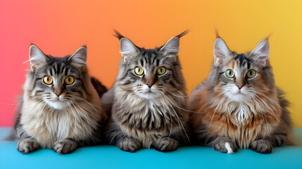 Naklejka na meble Elegant Maine Coon Cats on Colorful Gradient