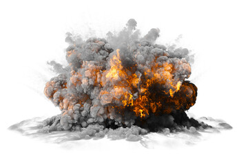 Artillery explosion on transparent background