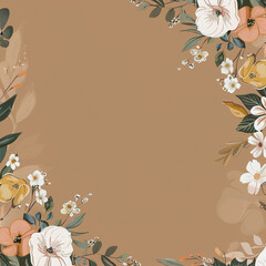 Wall Mural - Brown background with a frame of flowers.
