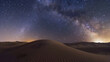 An evening of stargazing in a remote desert with a clear view of the Milky Way arching overhead.