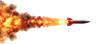 A missile rocket with fire trail isolated on transparent background.