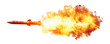 A missile with fire trail isolated on transparent background.
