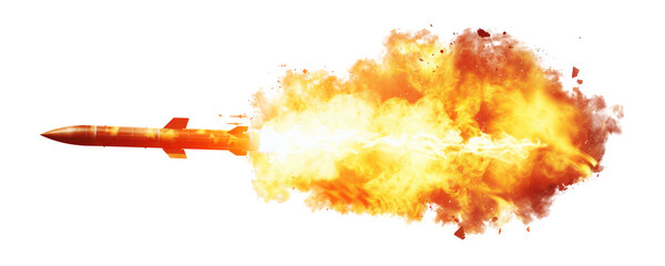 Wall Mural - a missile with fire trail isolated on transparent background.
