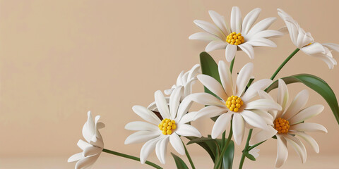 Wall Mural - Chamomiles in 3D style on a beige background.
