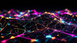 Futuristic scientific wallpaper with colorful plexus lines mesh. Abstract tech neural network connection dots. Digital technology and big data analysis background. AI-Generated
