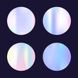Gradient round set with holographic mesh. Abstract hologram. Rainbow gradient round set. Minimalistic 90s, 80s retro style graphic template for placard, presentation, banner, brochure.