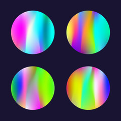 Wall Mural - Gradient round set with holographic mesh. Abstract hologram. Neon gradient round set. Minimalistic 90s, 80s retro style graphic template for book, annual, mobile interface, web app.