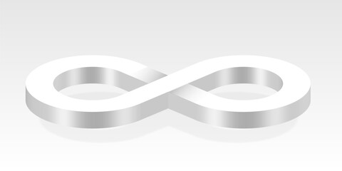 White 3D Infinity Symbol on white Background. Endless Vector Logo Design. Concept of infinity with shadow for your web site design, logo, app, UI. EPS10.