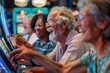 © Dejan - Delightful scene of elderly friends having a blast at slot machines in a vibrant casino