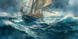 Majestic Sailing Ship Braving the Turbulent Ocean Waves