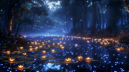 a pond filled with lots of water lilies
