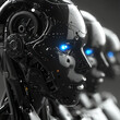 Futuristic robotic head with blue eyes